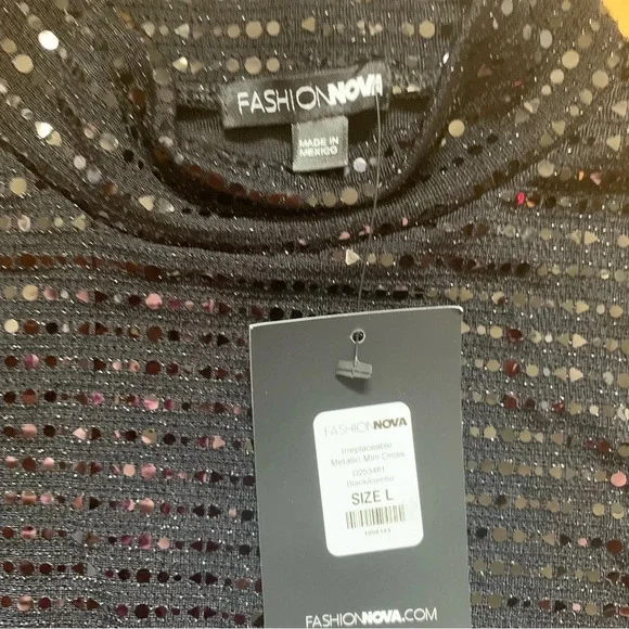 Fashion Nova Mini Dress Black Sequin Long Sleeves Women Size Large New With Tag - Picture 3 of 5